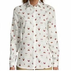 Lands’ End Women’s Size 12 Winter Dog Print No Iron Cotton Button Down Shirt
